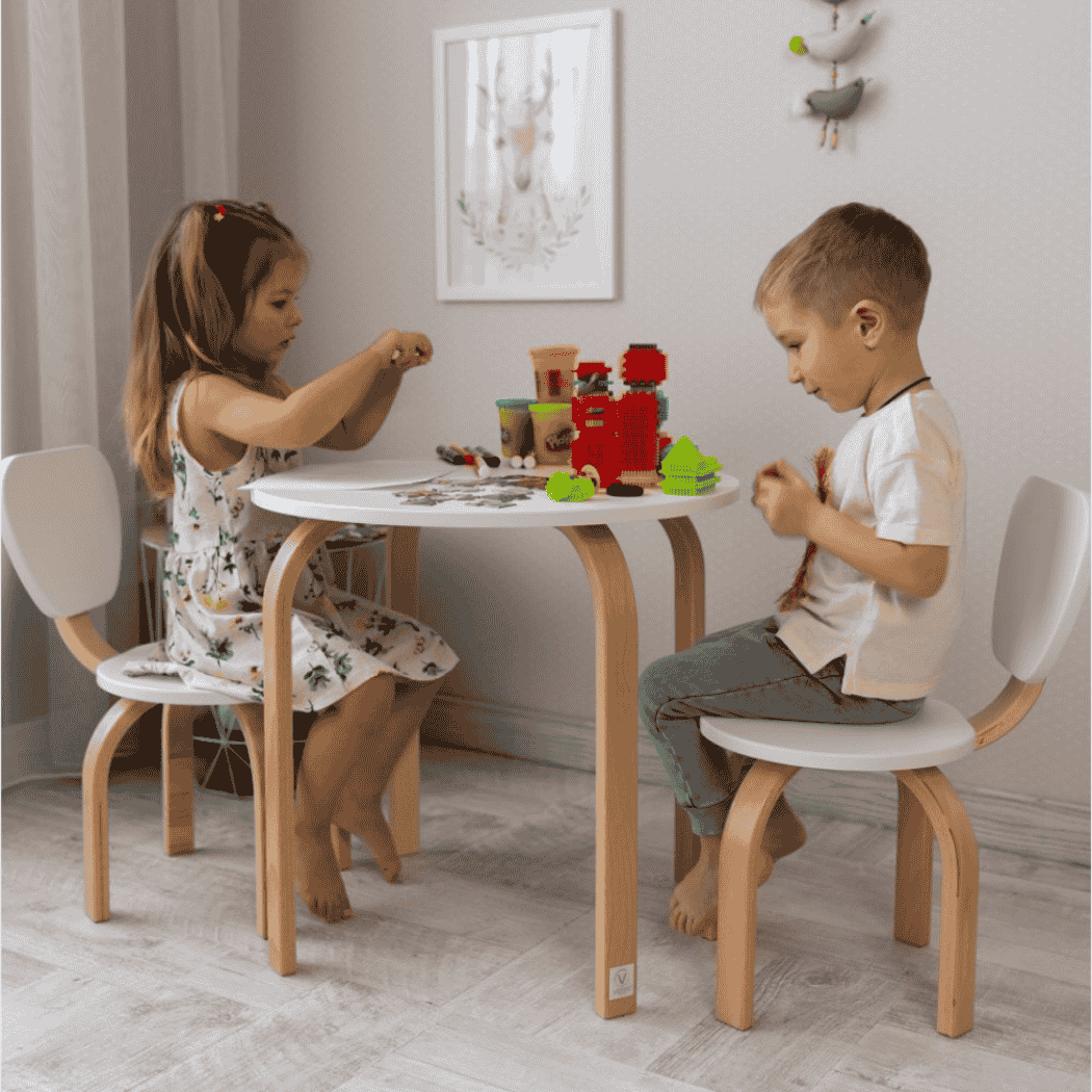 Dětský stolek Zukko Gekko Kids, Bílá / Přírodní Buk